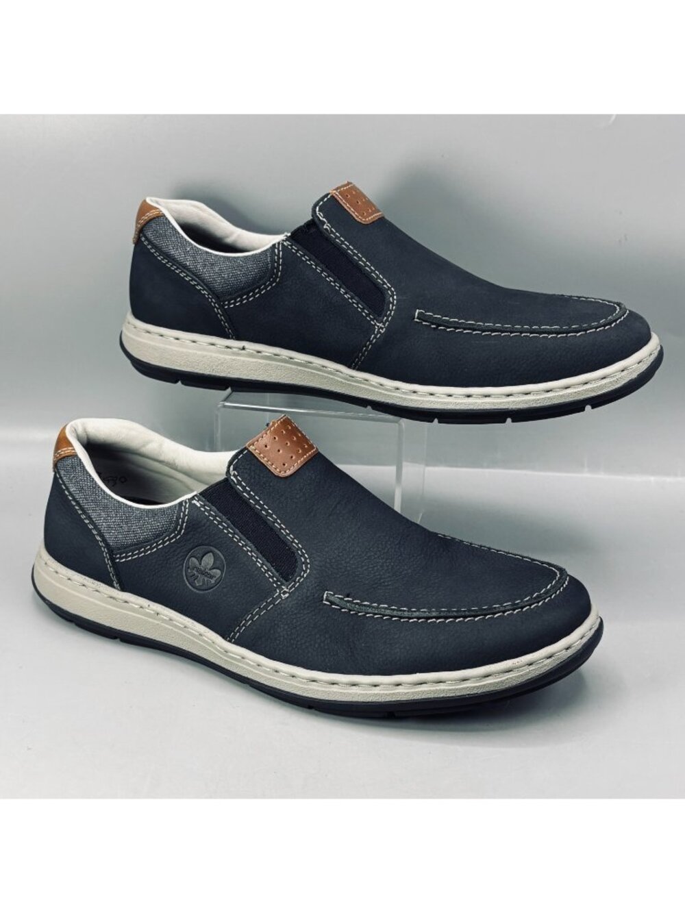 Rieker Shoes Mens 9 Navy Blue Leather Slip-On Round Toe Casual Walking 17360-15